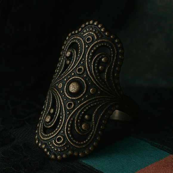 Gothic Black Victorian Style Ring with Black Rhinestones - Picture 1 of 9